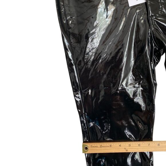 We Wore What Faux Leather Flare Pants 26 Black Shine High Rise Goth Punk Sexy - Picture 7 of 12